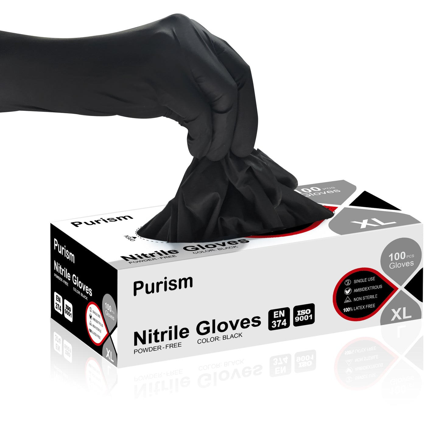 Purism Black Nitrile Gloves, 4mil Size S/M/L/XL, 100 pcs/box,1000pcs/carton, Powder-free, Latex free, Free shipping to US