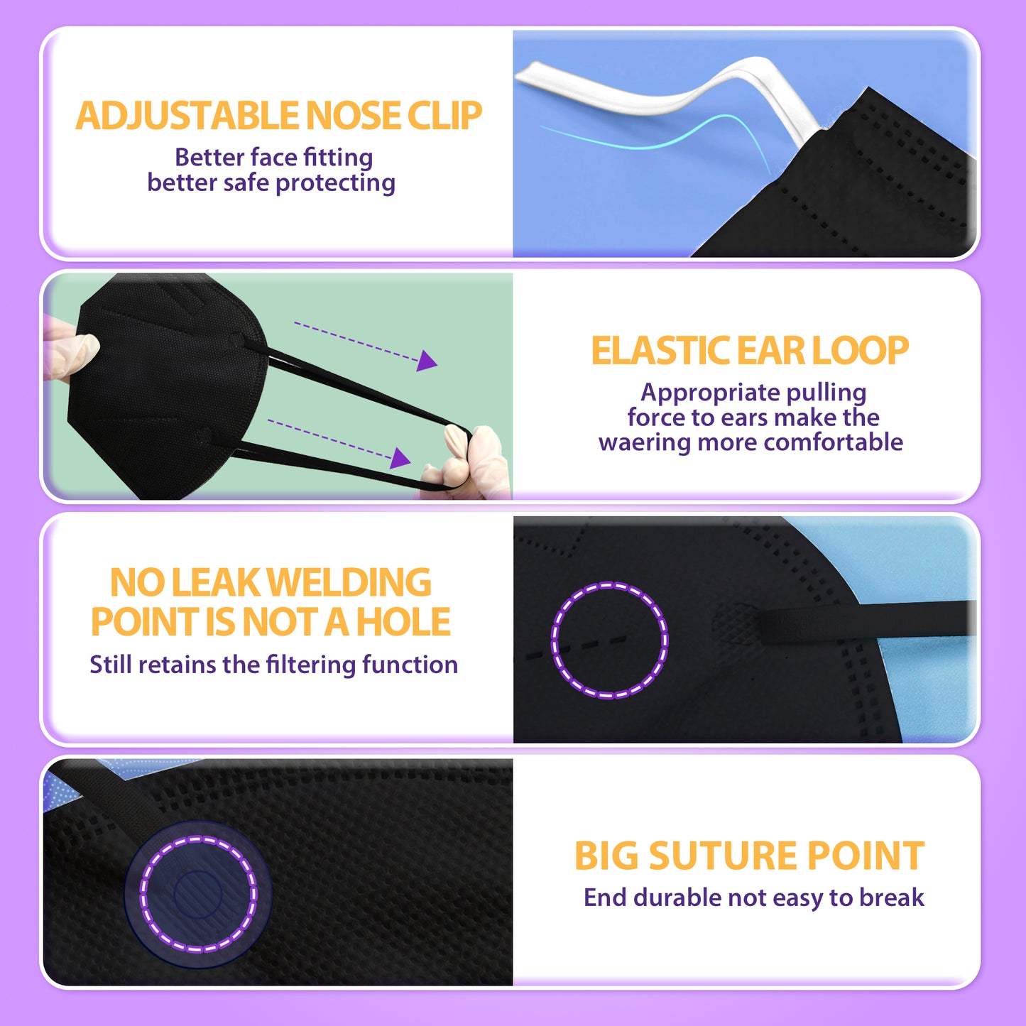 Kids KN95 Face Mask Black, Disposable Use 30pcs/box, 5-Layer Protective Face Mask for children, 30pcs/150pcs/300pcs/600pcs