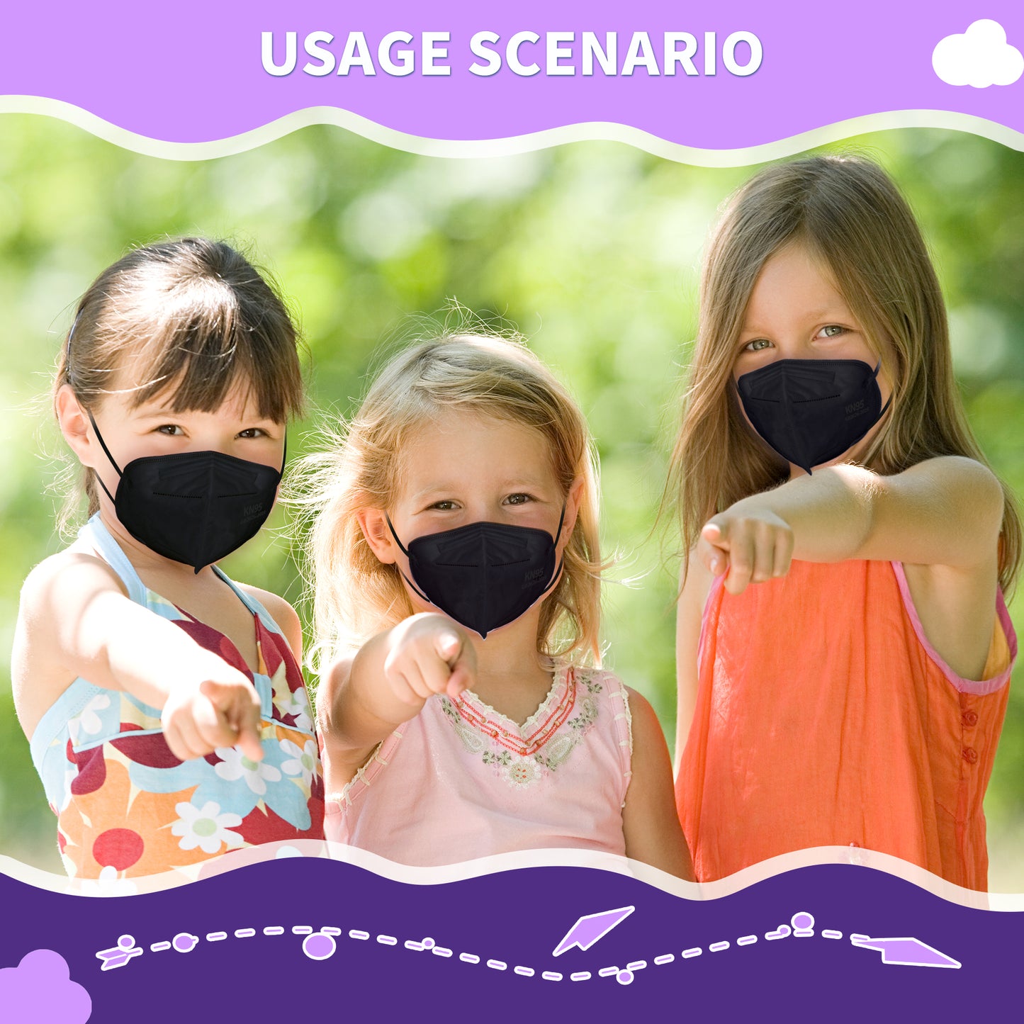 Kids KN95 Face Mask Black, Disposable Use 30pcs/box, 5-Layer Protective Face Mask for children, 30pcs/150pcs/300pcs/600pcs