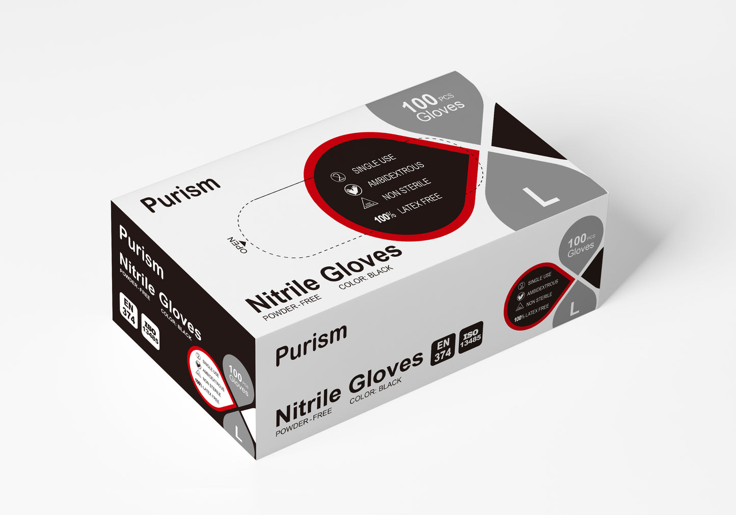 Purism Black Nitrile Gloves, 4mil Size S/M/L/XL, 100 pcs/box,1000pcs/carton, Powder-free, Latex free, Free shipping to US