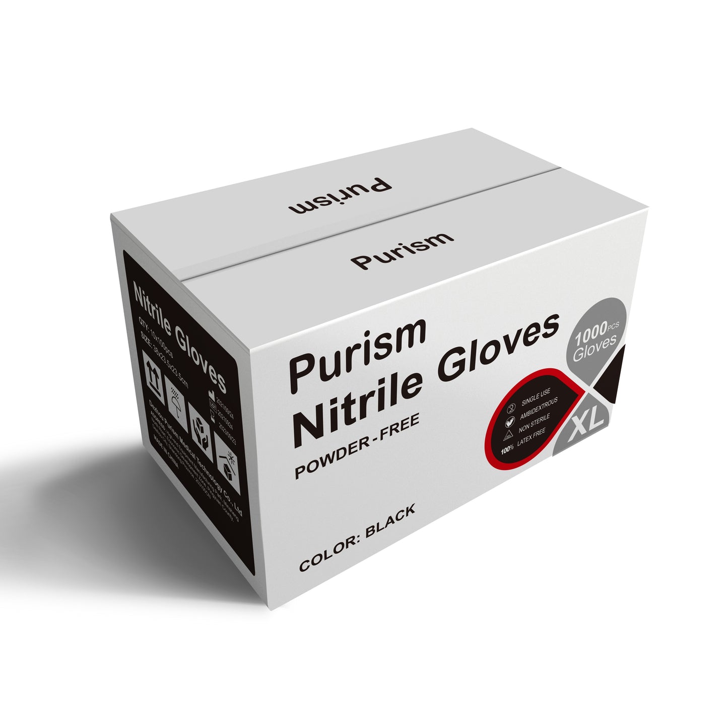 Purism Black Nitrile Gloves, 4mil Size S/M/L/XL, 100 pcs/box,1000pcs/carton, Powder-free, Latex free, Free shipping to US