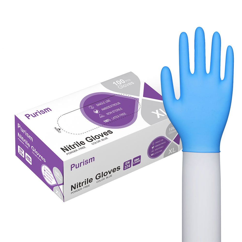 Purism Blue Nitrile Gloves, Size S/M/L/XL, 100 pcs/box, 1000pcs/carton，3.5mil Powder-free Latex free, Free shipping