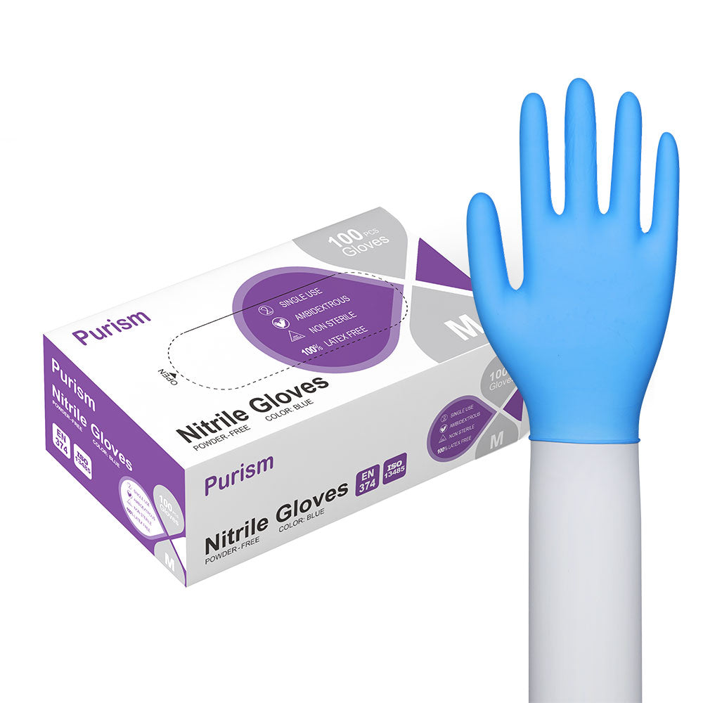 Purism Blue Nitrile Gloves, Size S/M/L/XL, 100 pcs/box, 1000pcs/carton，3.5mil Powder-free Latex free, Free shipping