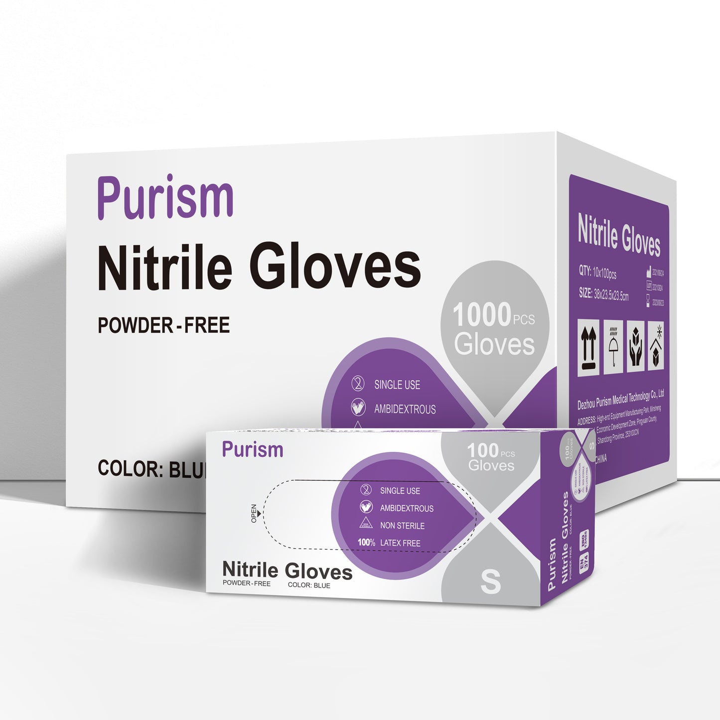 Purism Blue Nitrile Gloves, Size S/M/L/XL, 100 pcs/box, 1000pcs/carton，3.5mil Powder-free Latex free, Free shipping