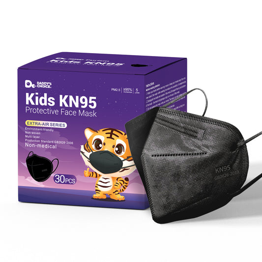 Kids KN95 Face Mask Black, Disposable Use 30pcs/box, 5-Layer Protective Face Mask for children, 30pcs/150pcs/300pcs/600pcs